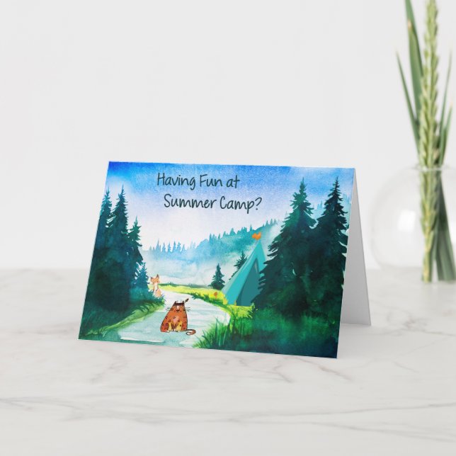 Summer Camp Card für Junge oder Mädchen mit Katze Karte (Vorderseite)