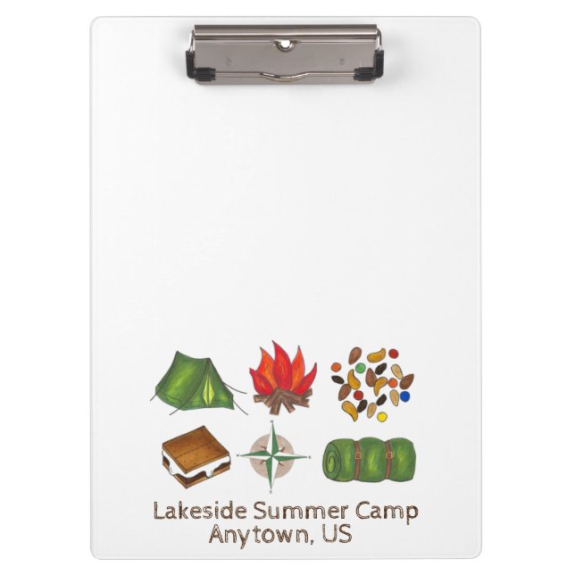 Summer Camp Counselor Smores Campfire Zelt Kompass Klemmbrett (Vorderseite)