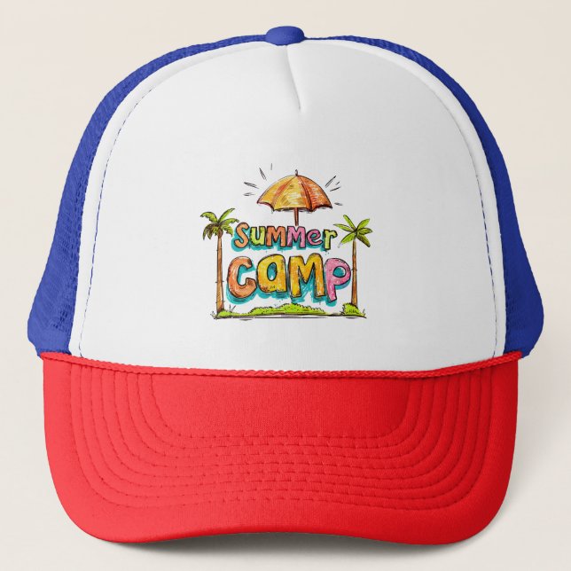 Summer Camp - farbenfrohe Sommercamp-Zeichen Truckerkappe (Vorderseite)