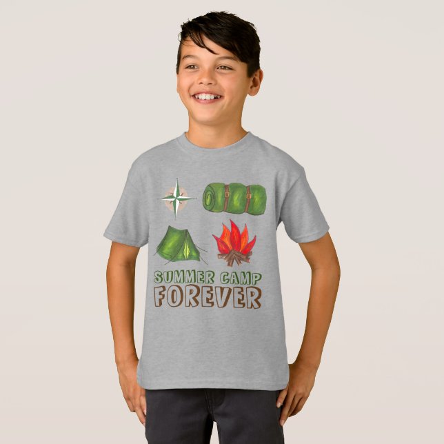 Summer Camp Forever Kompass Schlafsäcke Zelt Feuer T-Shirt (Vorne ganz)