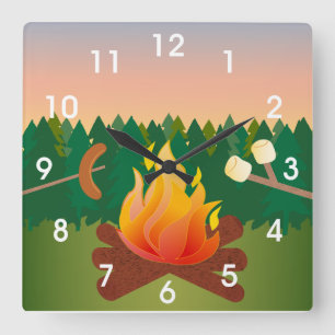 Summer Camp Marshmallow Smores Quadratische Wanduhr