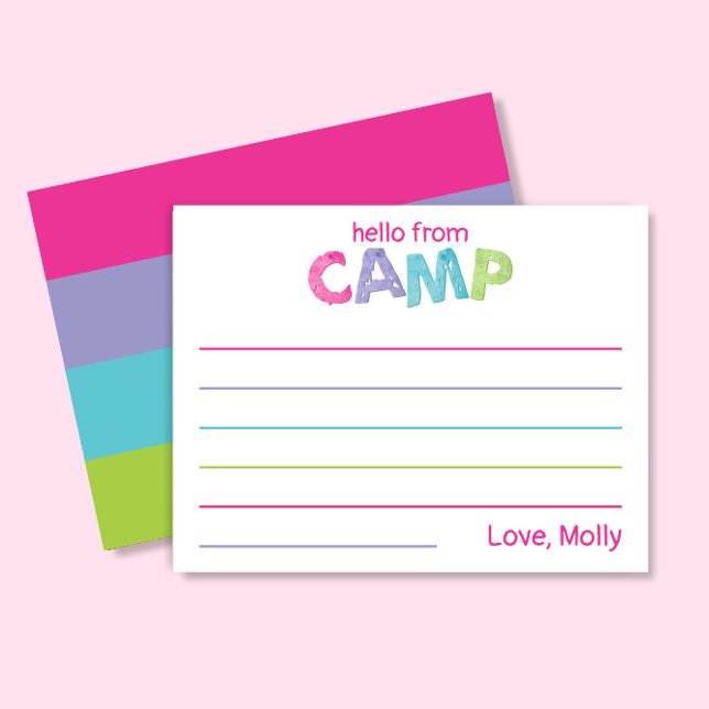 Summer Camp Stationery Rustic Wood Pink Girly Mitteilungskarte (Von Creator hochgeladen)
