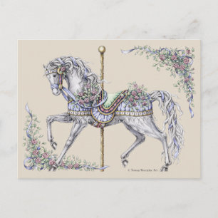 Summer Carousel Horse Drawing Post Card Postkarte