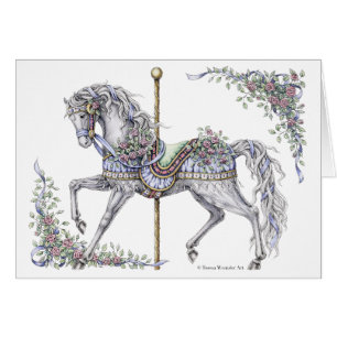 Summer Carousel Horse Pen and Ink Zeichn Card