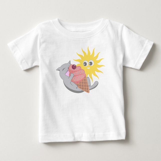 Summer Cat Eating Ice Cream Baby T-shirt (Vorderseite)