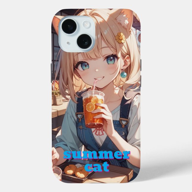 summer cat girl Case-Mate iPhone hülle (Rückseite)