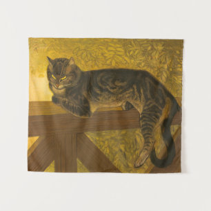 Summer Cat on Balustrade Vintage Cat Portrait Wandteppich