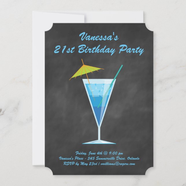 Summer Chalkboard 21. Geburtstag Party Einladung (Vorderseite)