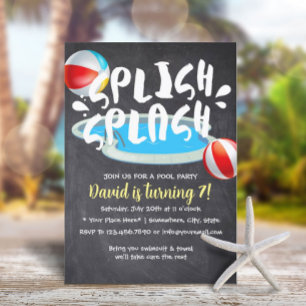 Summer ChalkBoard Pool Geburtstagsparty Einladung