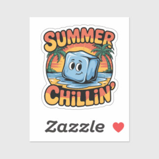 Summer Chillin' Cute Ice Cube Retro Beach Sunset Aufkleber
