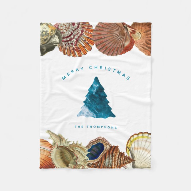 Summer Christmas Beach Seashell Individuelle Name Fleecedecke (Vorderseite)
