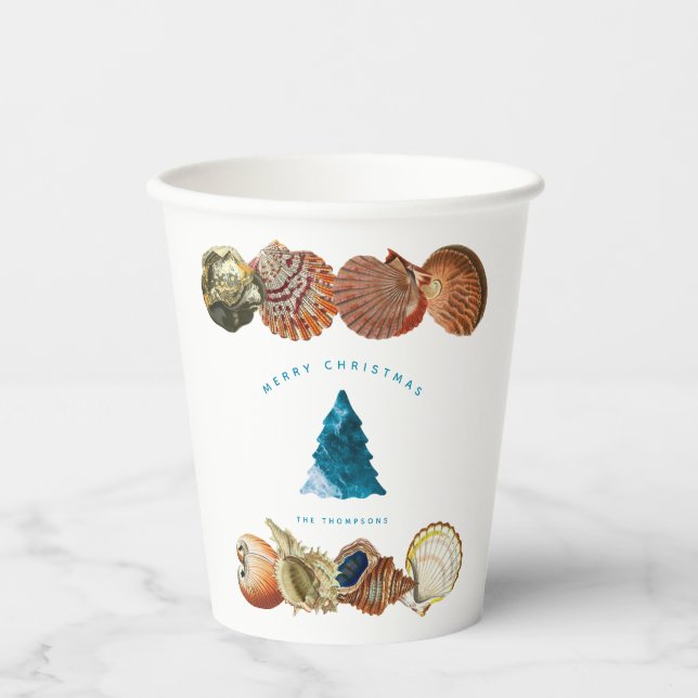 Summer Christmas Beach Seashell Individuelle Name Pappbecher (Vorderseite)