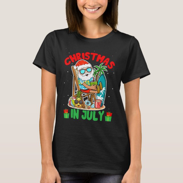 Summer Christmas in July  Tropical Santa Surfing H T-Shirt (Vorderseite)