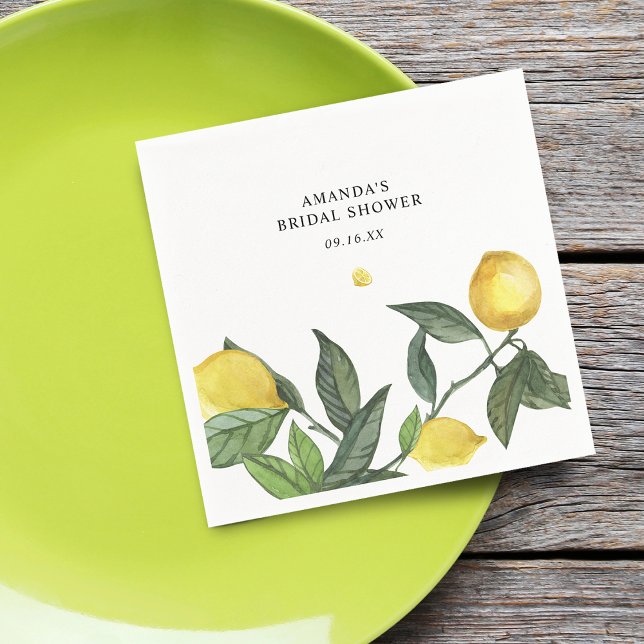 Summer Citrus Lemon Greenerity Brautparty Serviette (Summer Citrus Lemon Greenery Bridal Shower Napkins)