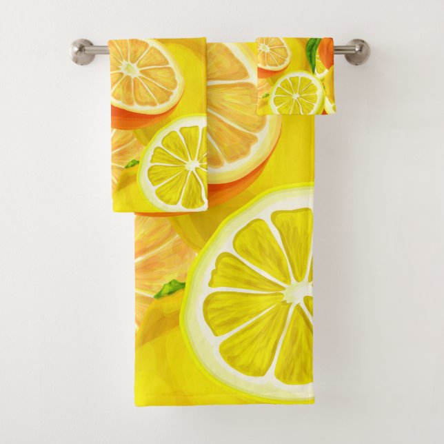 Summer Citrus Lemons & Orange Whimsical Artwork™ Badhandtuch Set (Insitu)