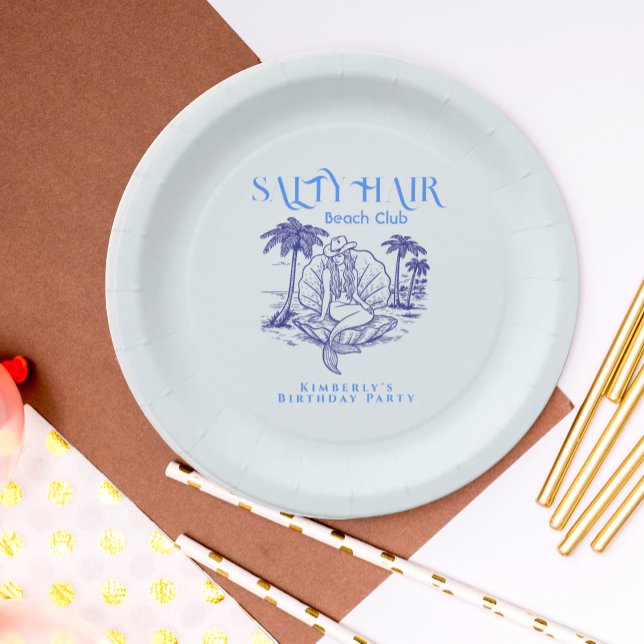 Summer Coastal Blue Mermaid Cowgirl Birthday Party Pappteller (Von Creator hochgeladen)
