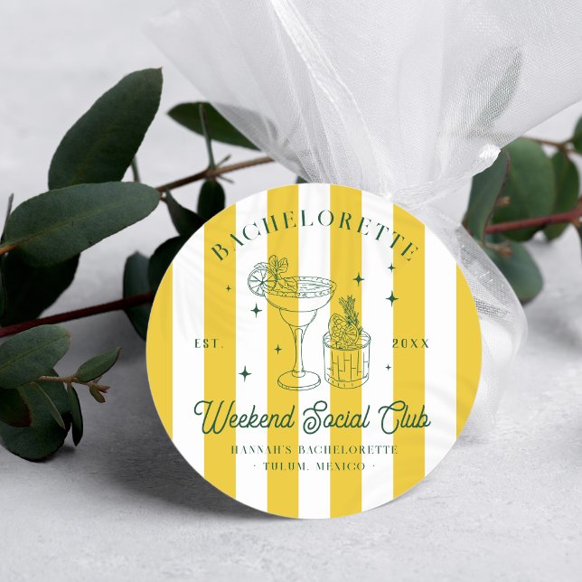 Summer Cocktail Club | Bachelorette Runder Aufkleber (Von Creator hochgeladen)