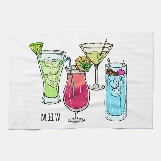 Summer Cocktails Custom Monogram Küchentuch (Horizontal)