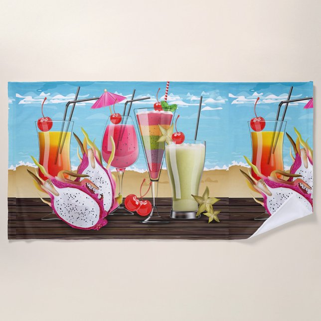 Summer Cocktails Strandtuch (A vibrant beach towel design showcases a refreshing array of tropical cocktails.)