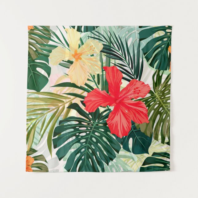Summer colorful hawaiian seamless pattern with tro wandteppich (Vorderseite)