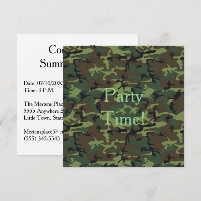 Summer Cookout Camouflage Militärisches Grünes Mus Einladung (Vorne/Hinten)