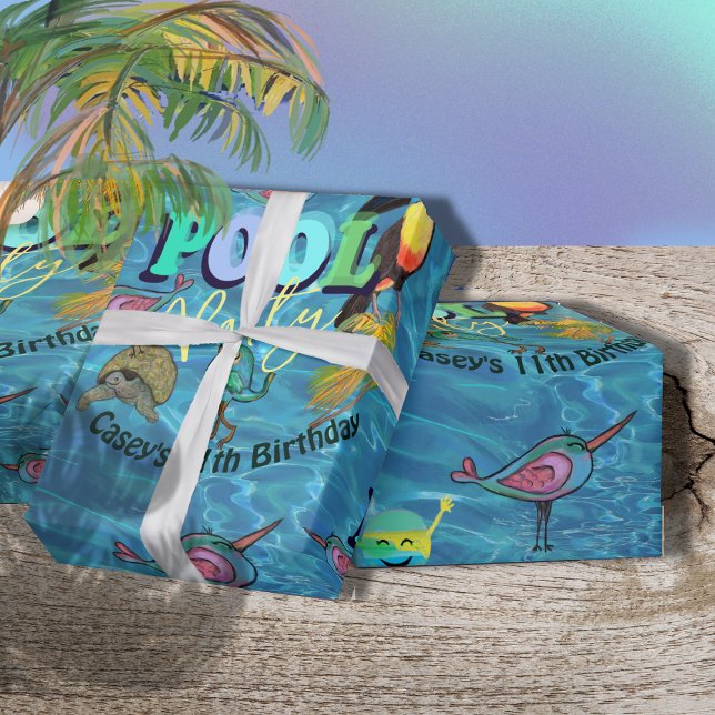 Summer Cool Pool Party Kindergeburtstag Geschenkpapier (Summer Cool Pool Party Kids Birthday Wrapping Paper)