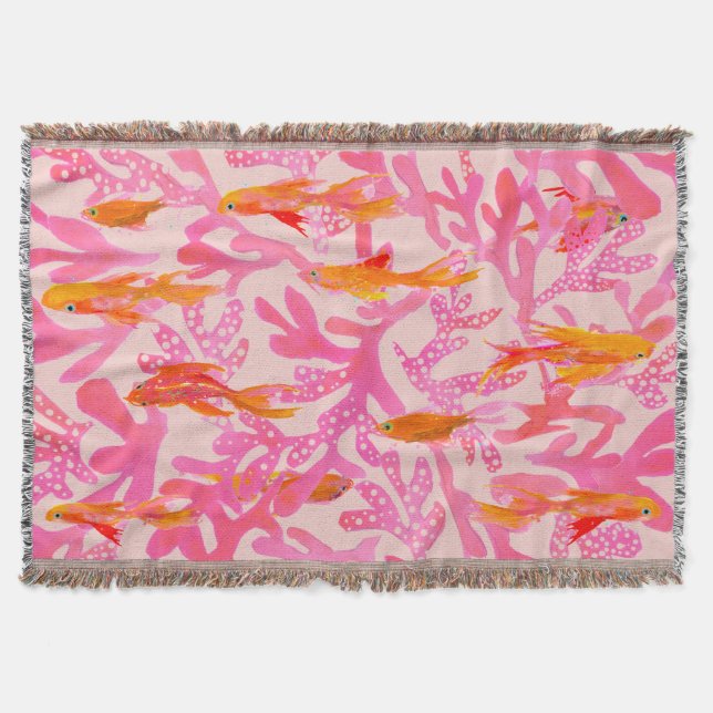 Summer Coral and Goldfish Throw Blanket Decke (Vorderseite)