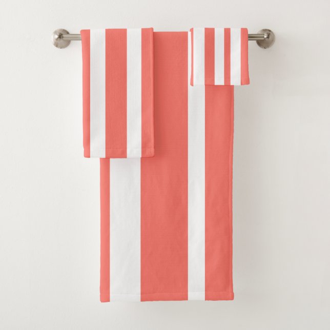 Summer Coral White Stripes Badhandtuch Set (Insitu)