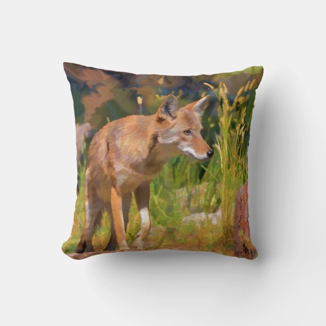Summer Coyote Wildlife Painting Kissen (Vorderseite)