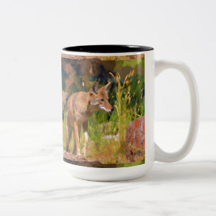 Summer Coyote Wildlife Painting Zweifarbige Tasse