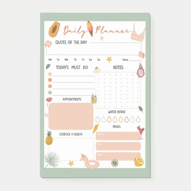Summer Daily Planner Notepad  Post-it Klebezettel (Vorderseite)