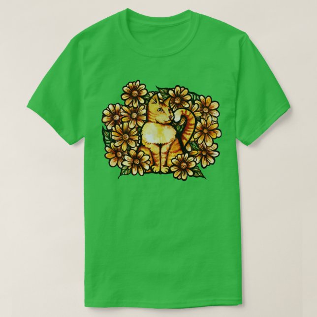 Summer Daisies Orange Cat T-Shirt (Design vorne)