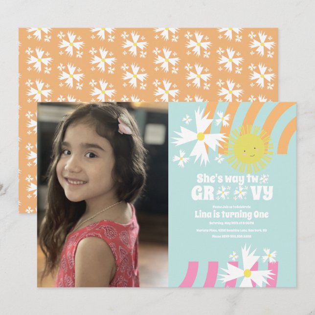 Summer Daisy Blume Retro Way Two Groovy Foto (Vorne/Hinten)