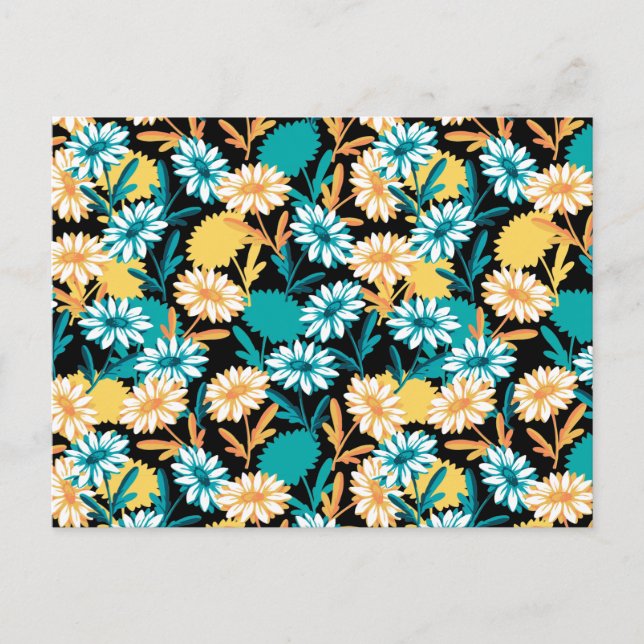 Summer Daisy Flower Garden Black Ver Postkarte (Vorderseite)