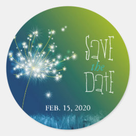 Summer Dandelion Wedding rettet das Datum Runder Aufkleber
