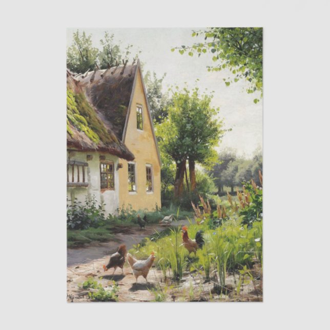 Summer Day with Chickens in the Backyard of a Farm Seidenpapier (Vorderseite)