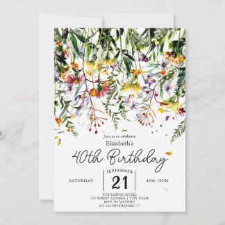 Summer Delicate Wildblumen 40. Geburtstag Einladung