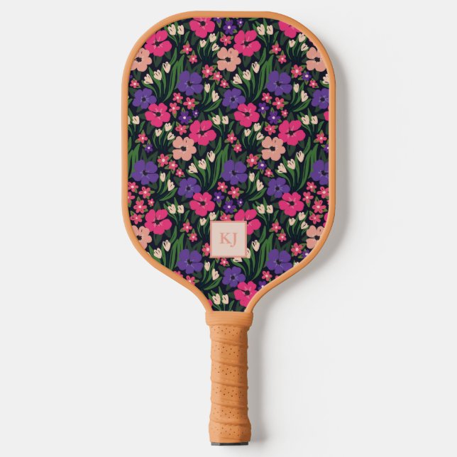 Summer Ditsy Mit Monogramm Pickleball Paddel Schläger (Vorderseite)