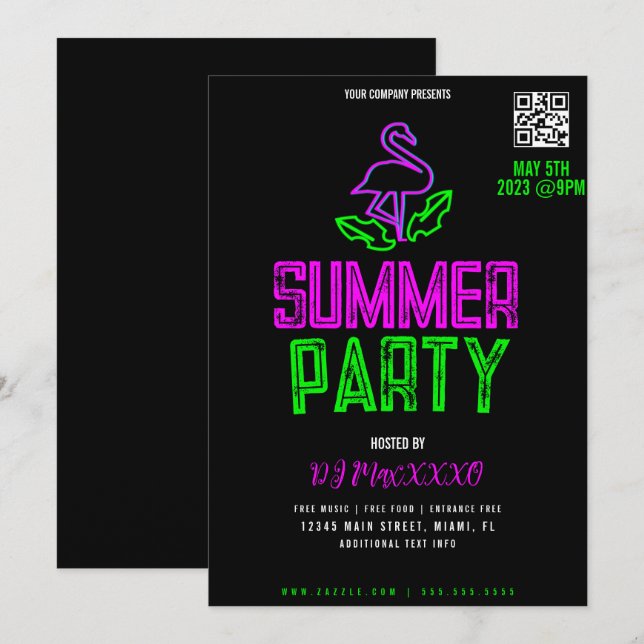Summer DJ Night Event Party Bar Club Flyer Einladung (Vorne/Hinten)