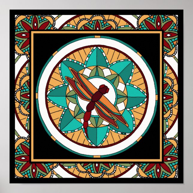 Summer Dragonfly Mandala-Print Poster (Vorne)