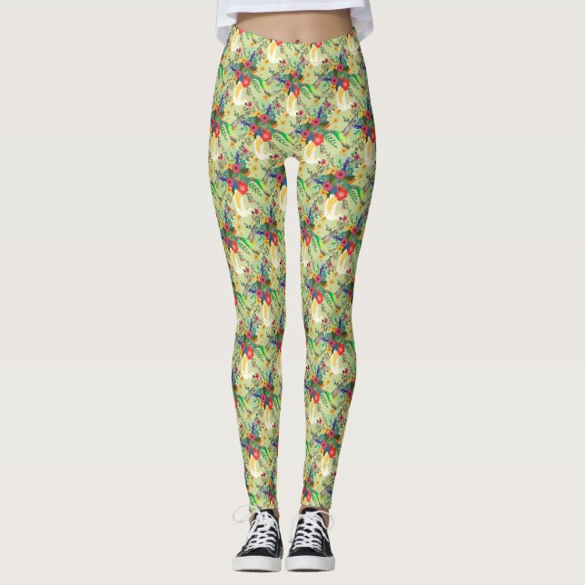 Summer Dschungel Tropical Parrot Blume Blossom Leggings (Vorderseite)