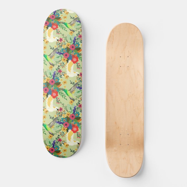 Summer Dschungel Tropical Parrot Blume Blossom Skateboard (Vorderseite)