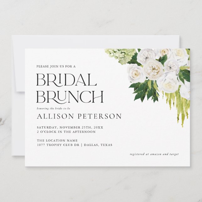 Summer Elegant Greenery Floral Bridal Brunch Einladung (Vorderseite)
