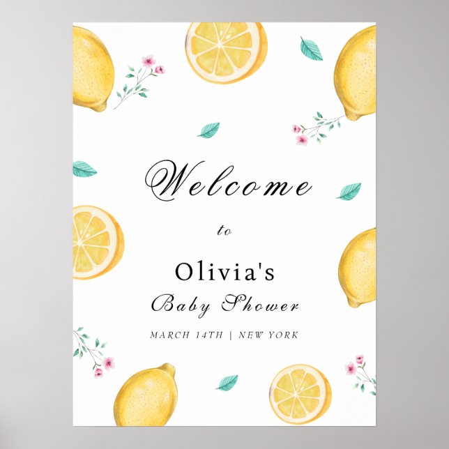 Summer Elegant Lemon Citrus Baby Dusche Willkommen Poster (Vorne)