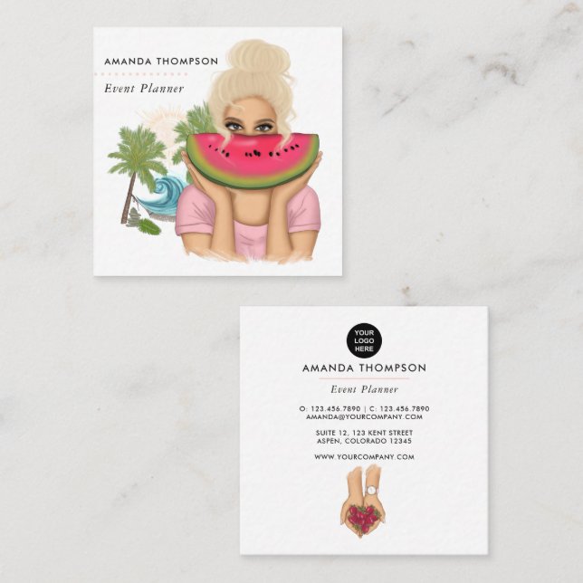 Summer Event Planer Square Business Card Quadratische Visitenkarte (Vorne/Hinten)