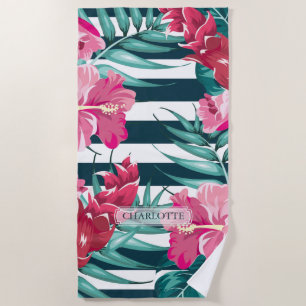 Summer Exotic Blume Monogramm gestreift Strandtuch