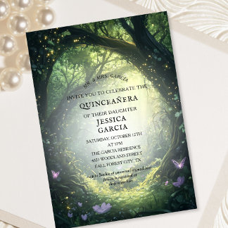 Summer Fairy Tale Enchanted Forest  Quinceañera  Einladung
