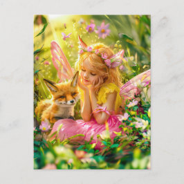 Summer Fairy und Playful Fox Postkarte