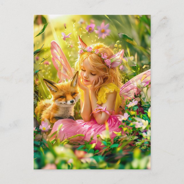 Summer Fairy und Playful Fox Postkarte (Vorderseite)
