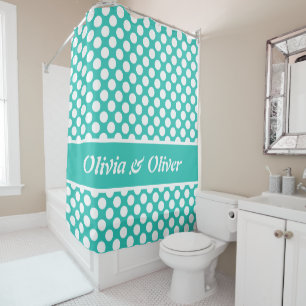 Summer Feel Turquoise & White Polka Dot Pattern Duschvorhang